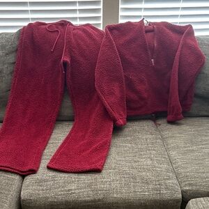 No Boundaries Plush Sherpa Half-Zip Sweater & Lounge Pants - Burgundy